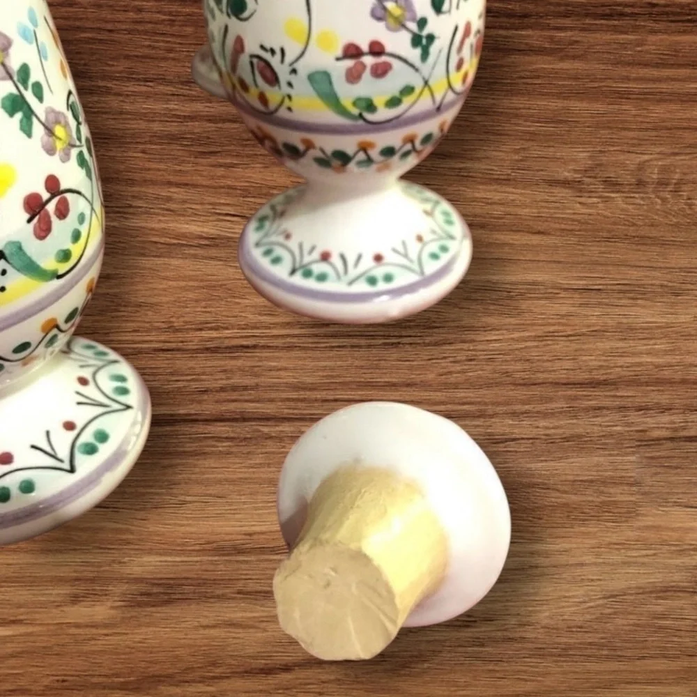 Vintage RARE CRUZ Spain Bohemian Floral Hand Painted Set Shot 6 Cups & Bottle